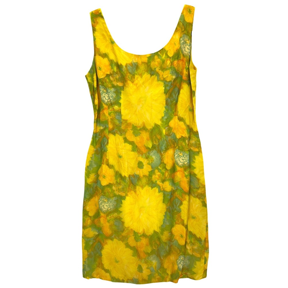Handmade Yellow Floral 1960s Vintage Shift Dress Small Sleeveless Mod Retro